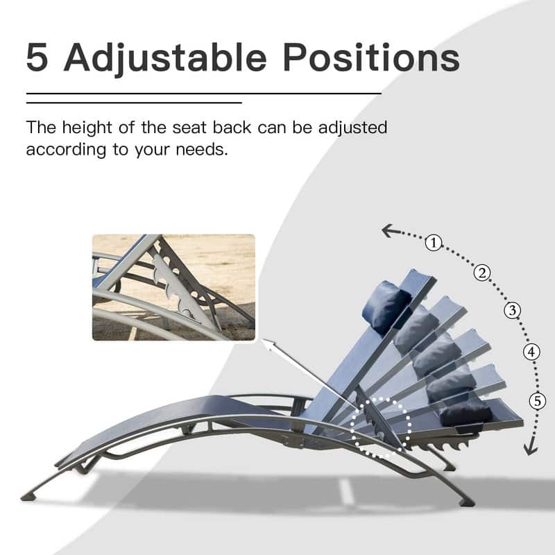 Domi Outdoor Living Aluminum Patio Chaise Lounge Set – Curved Design, Adjustable Positions, and Durable Construction - N/A