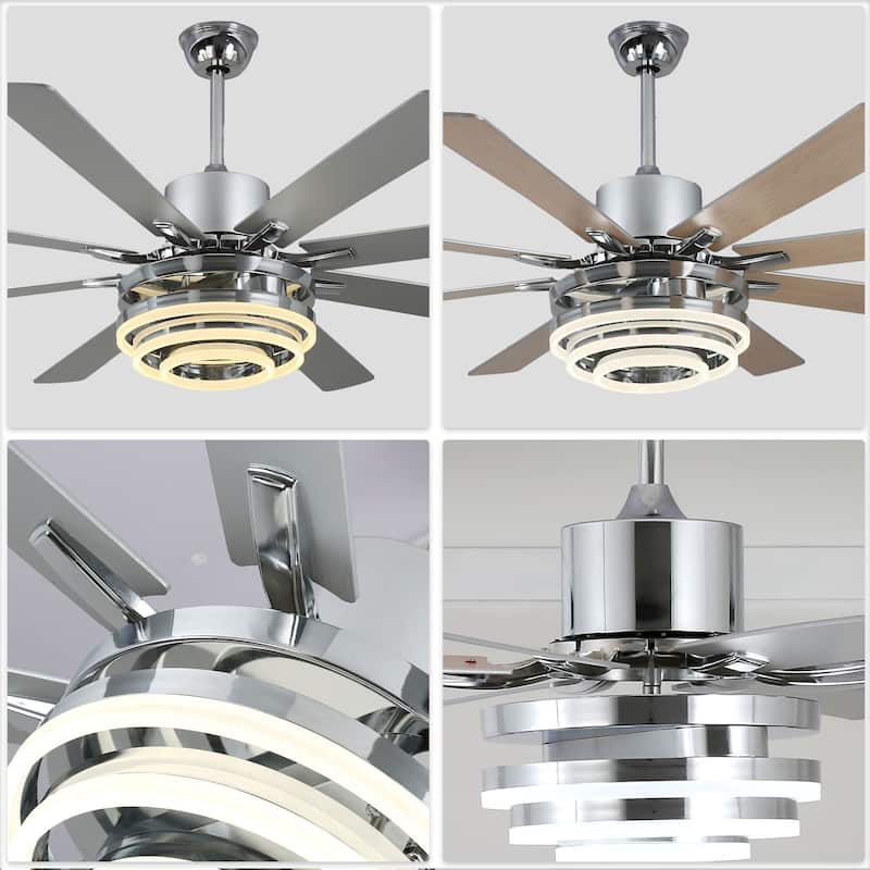 Bella Depot 72" Modern Large Ceiling Fan with Dimmable LED Light and Remote Control 6-Speed Reversible DIY Shade Chandelier