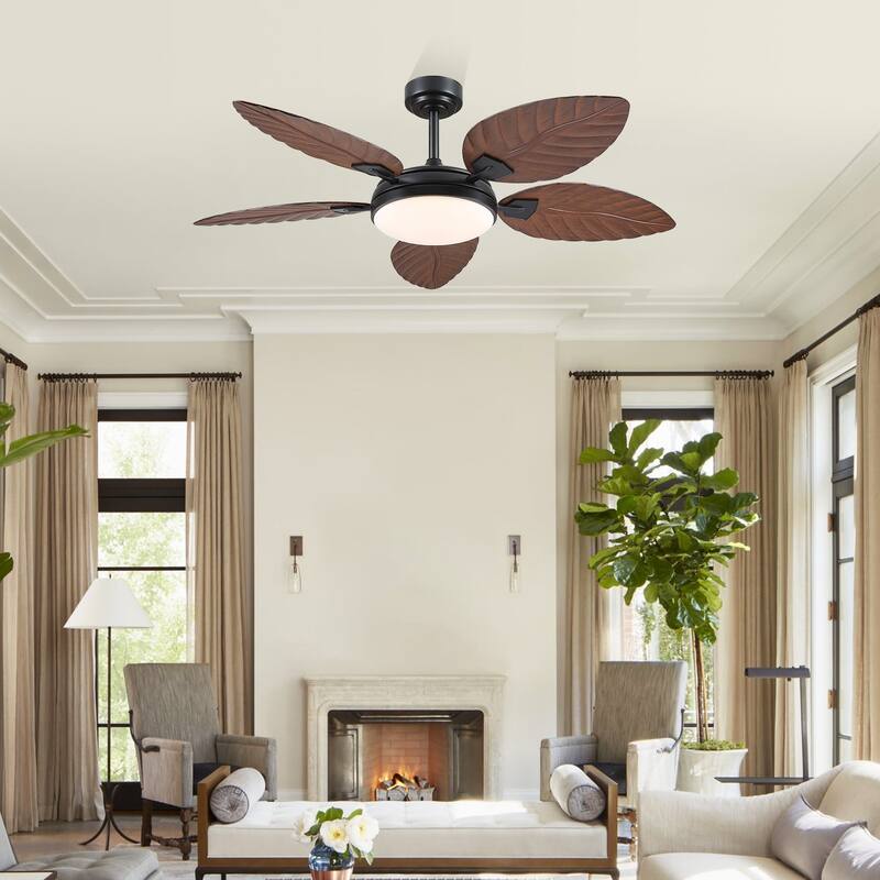 52" Outdoor Ceiling Fans with Lights APP and Remote Control Palm Leaf Blades Dimmiable LED - 52 Inches