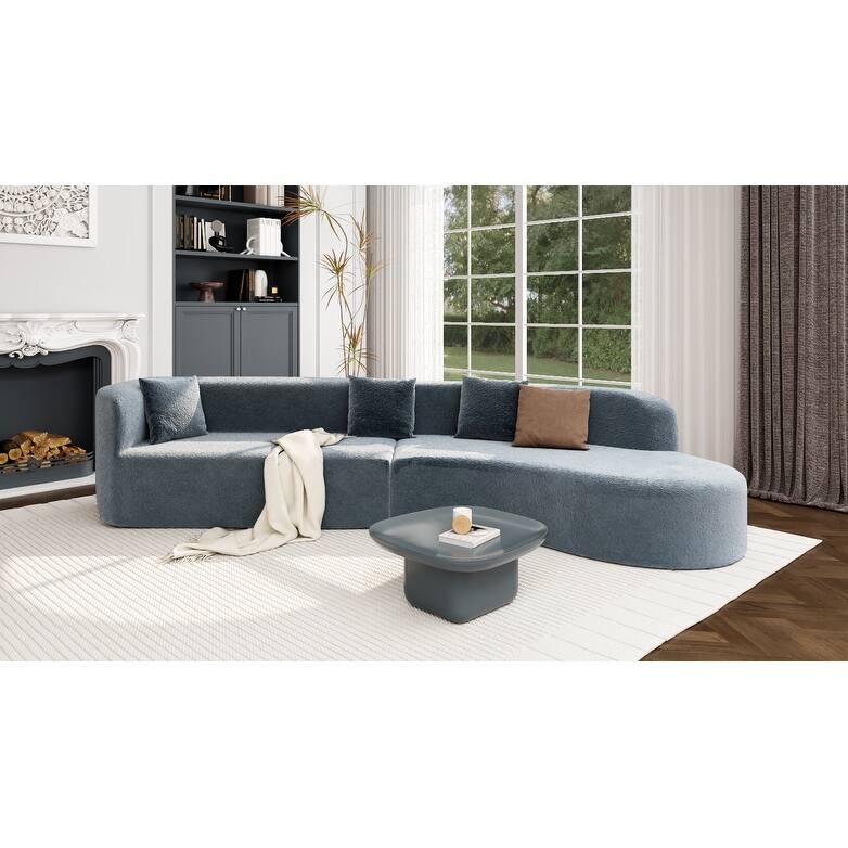 Curved Sectional Sofa, 2 Piece Chenille Modular Couch with 4 Pillows