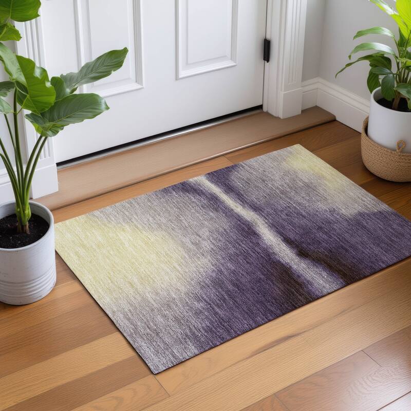 Machine Washable Indoor/ Outdoor Modern Landscape Chantille Rug