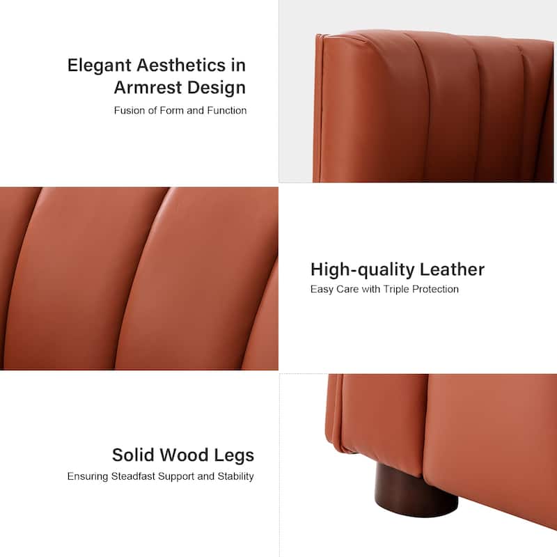 Olinto Modern 83-Inch Genuine Leather Tufted Couch Sofa with Channel Back by HULALA HOME