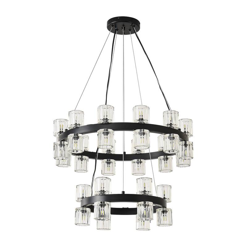 30 - Light Double - Ring Clear Crystal Chandelier