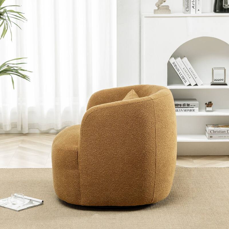 KINWELL 34" Poly Blend Boucle Fabric Upholstered Swivel Armchair