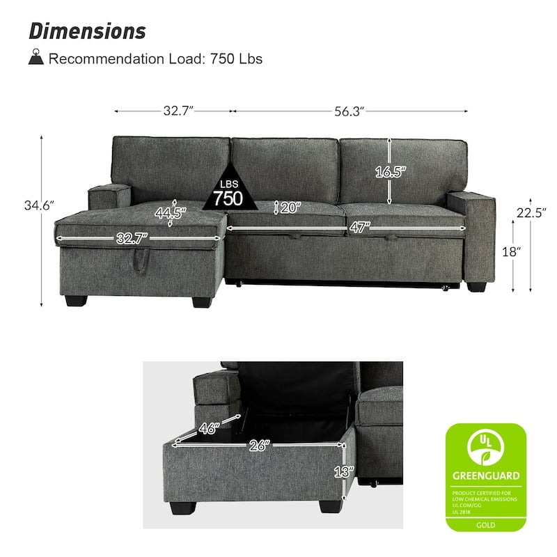 Badari Modern Pull Out Sleeper Sofa&Chaise with Storage by HULALA HOME