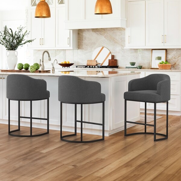 LUE BONA 26 in. Counter Height Fabric Upholstered Low Back Bar Stool Modern Kitchen Island Stool with Black Metal Frame Bed Bath Beyond 40240006