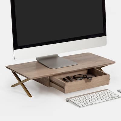 Jani Wood Monitor Stand Riser Desk - Ergonomic Design Stand, Desktop Organizer Table for Home, Office Workspace, Gaming Desk