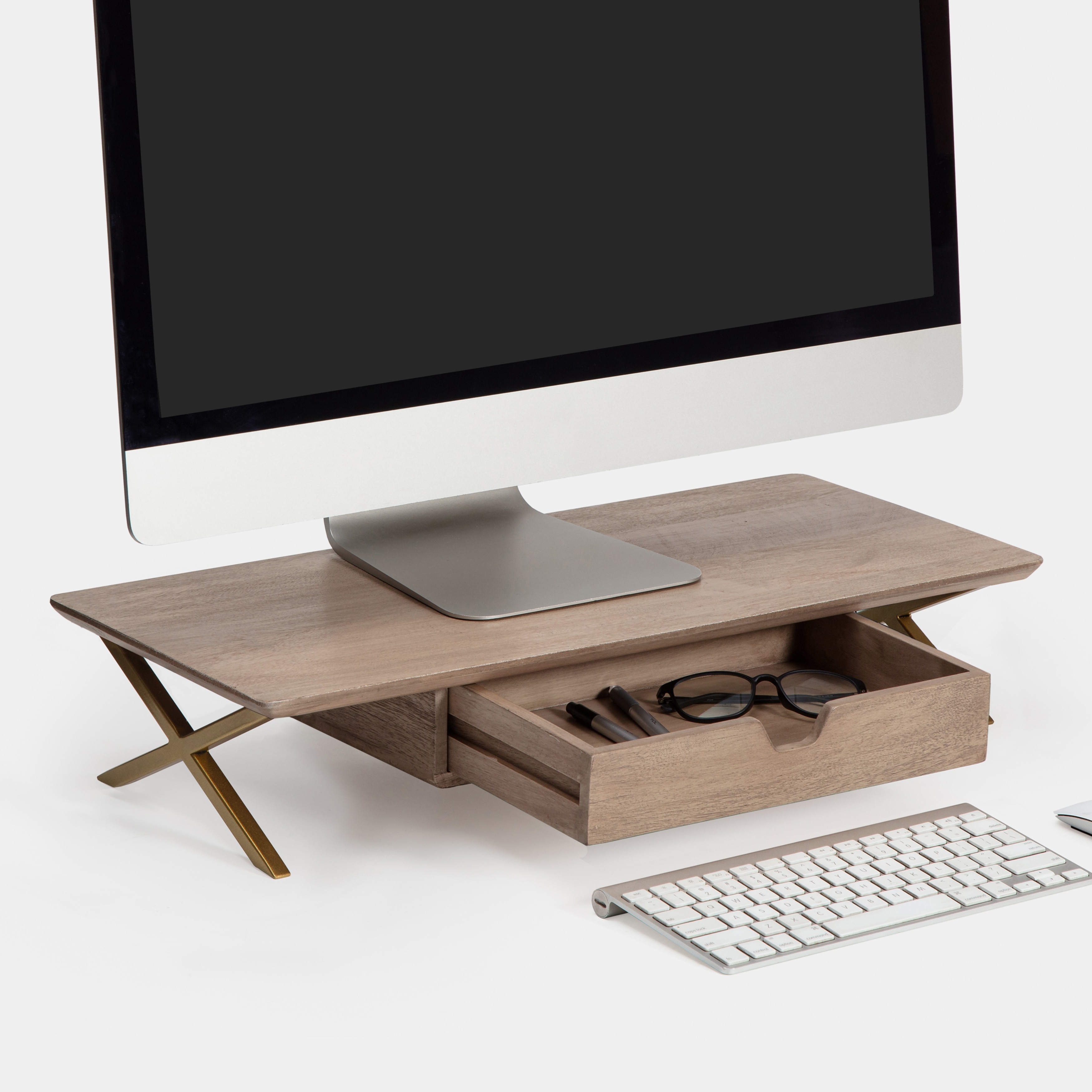 Jani Wood Monitor Stand Riser Desk - Ergonomic Design Stand, Desktop Organizer Table for Home, Office Workspace, Gaming Desk