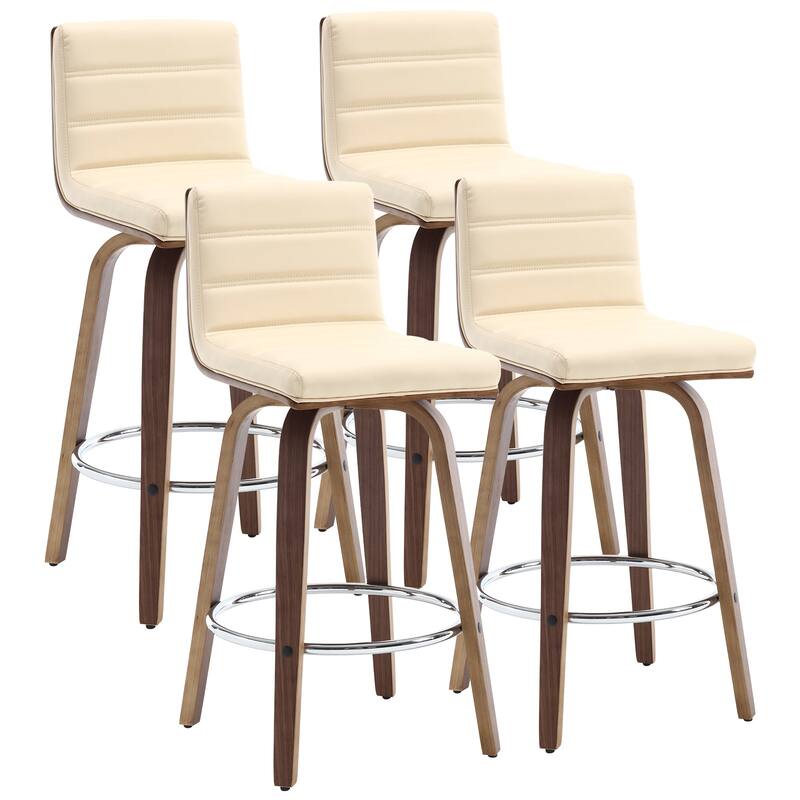 PU Leather Upholstered Swivel Barstools with Back, Set of 4 - Cream - Counter Height