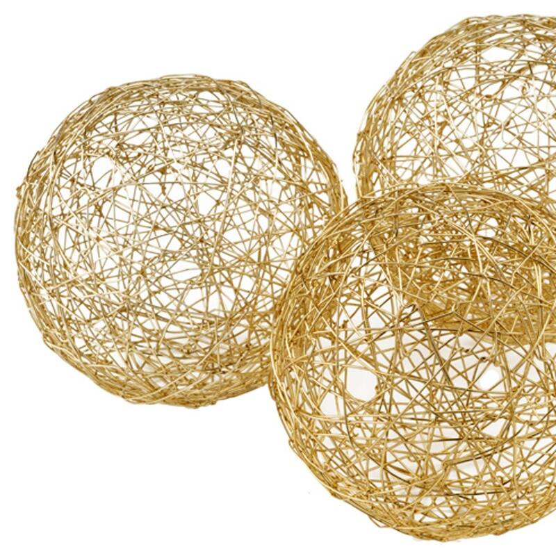 HomeRoots Set of Three Gold Aluminum Decorative Orbs - 4' X '4' X '4