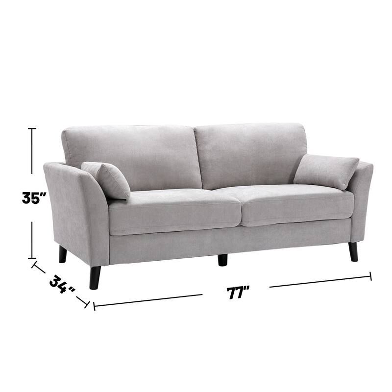 Woven Fabric Upholstered Sofa with 2 Pillows in Gray