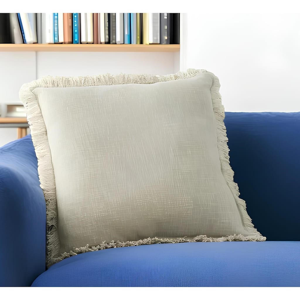 22" Taupe Cotton Throw Pillow With Fringe