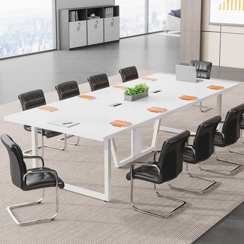 8FT Conference Table, Large Meeting Table for 10 People, Easy Assembly - White