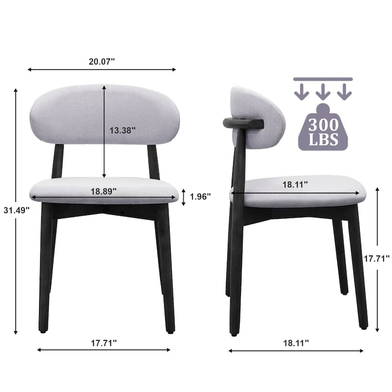 Cotton-Linen Fabric Upholstered Dining Chair with Black Solid Wood Legs, Armless Chair Set of 2 for Kitchen, Living