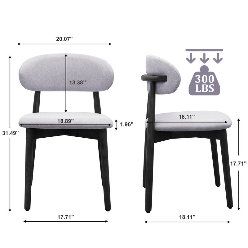 Cotton-Linen Fabric Upholstered Dining Chair with Black Solid Wood Legs, Armless Chair Set of 4 for Kitchen, Living