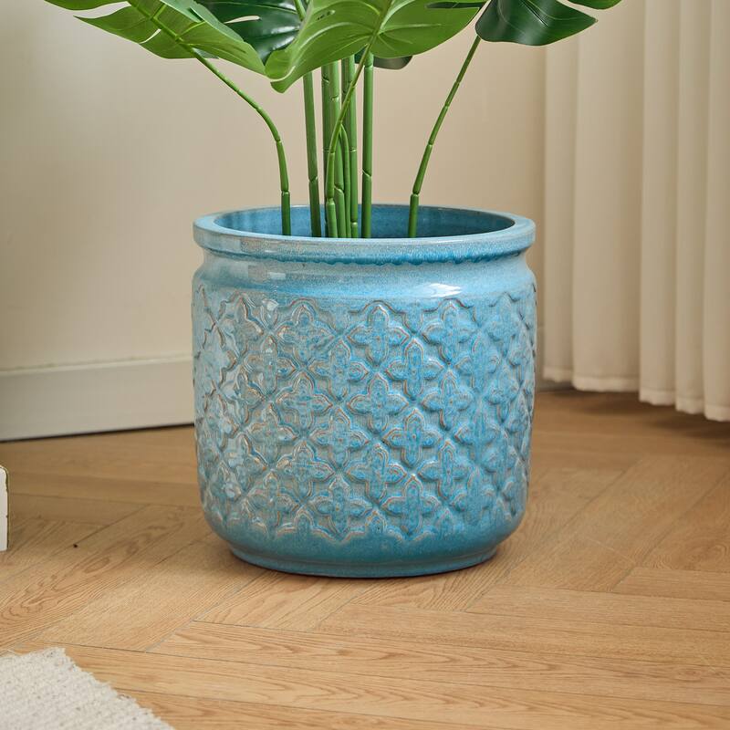 Set of 3 Handmade Ceramic Planters, Diamond, Pattern Breathable Clay