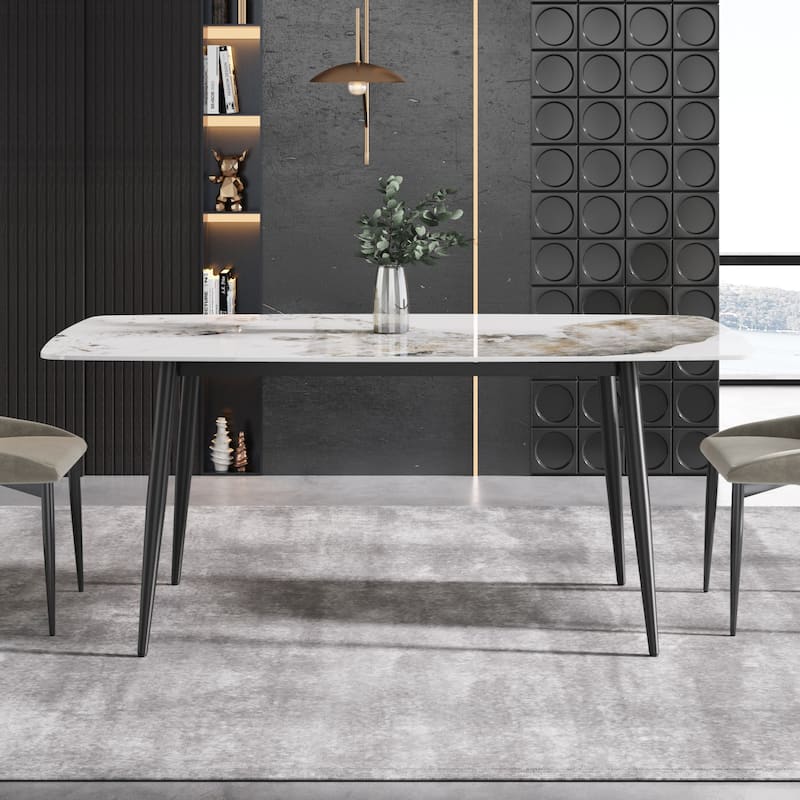 71'' Modern Artificial Marble Dining Table with Carbon Steel Base