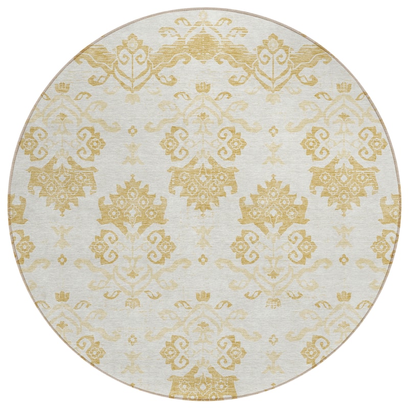 Machine Washable Indoor/ Outdoor Chantille Damask Medallion Rug