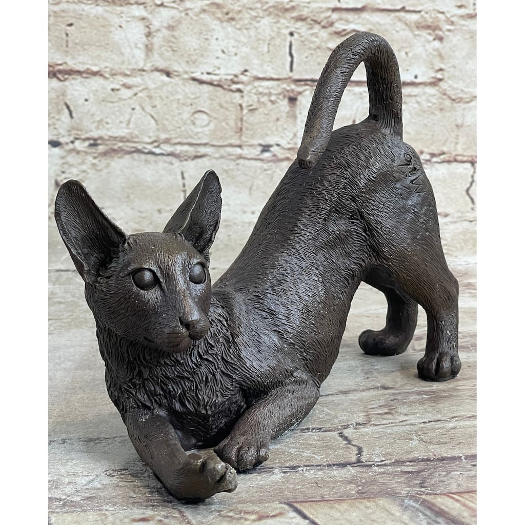 Signed Original Siamese Imitative Cat Bronze Sculpture Figurine Figure Home Decor Hot Cast