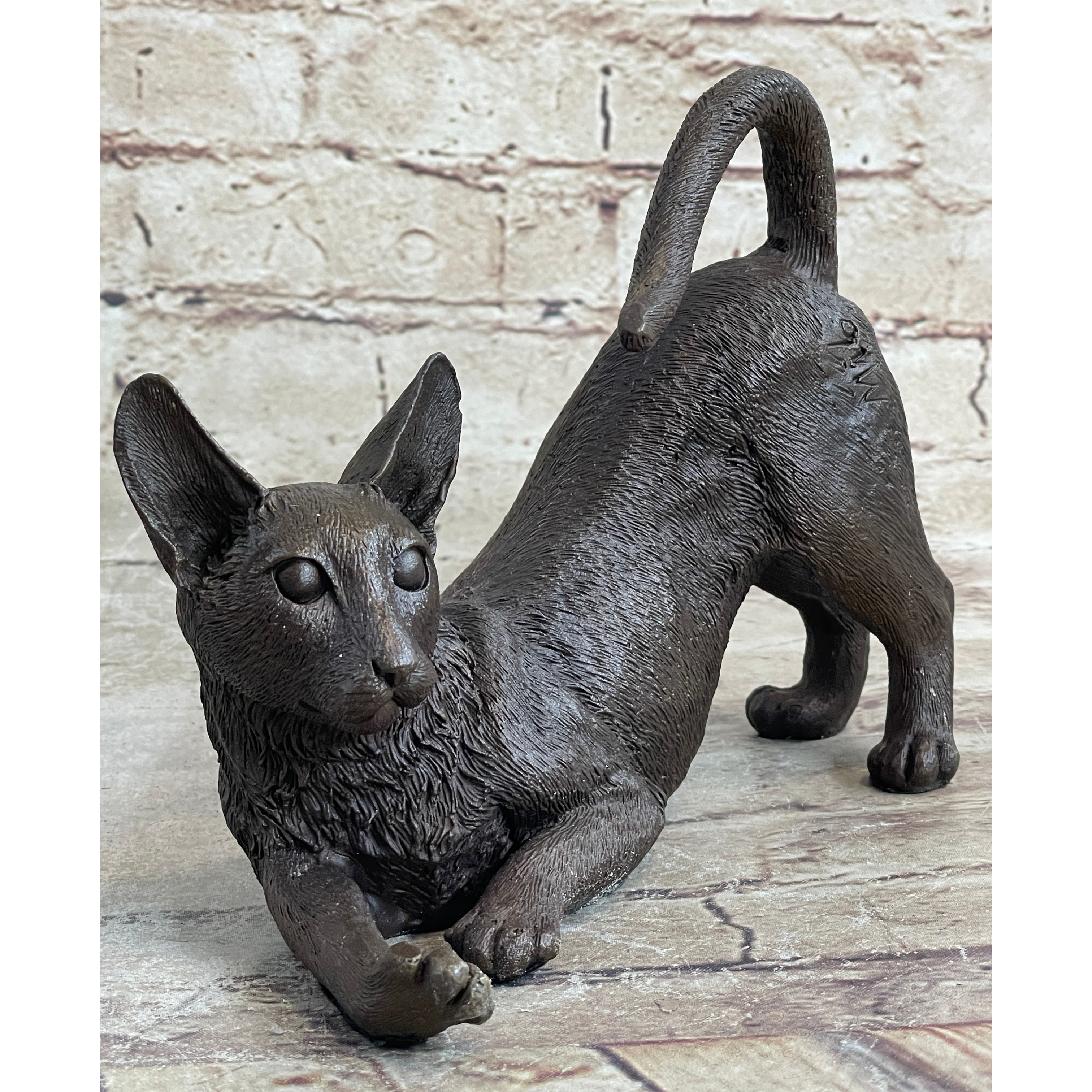 Signed Original Siamese Cat Bronze Sculpture Figurine Figure Home Decor Hot Cast