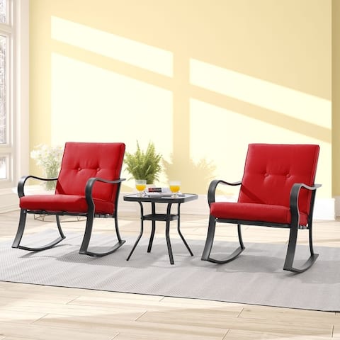 3Pcs Patio Bistro Set Rocking Chairs with Cushions Coffee Table - N/A