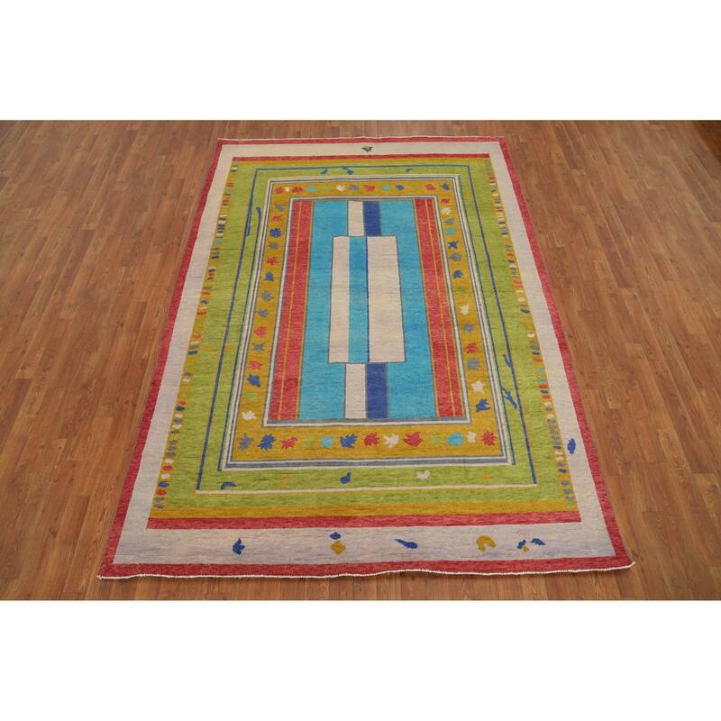 Vegetable Dye Wool Gabbeh Turkish Area Rug Handmade Wool Carpet - 8' 9'' X 6' 0''