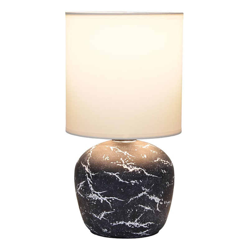 Marble Inspired Ceramic Table Lamp with White Fabric Drum Shade Modern Compact Accent Lighting Multiple Colors