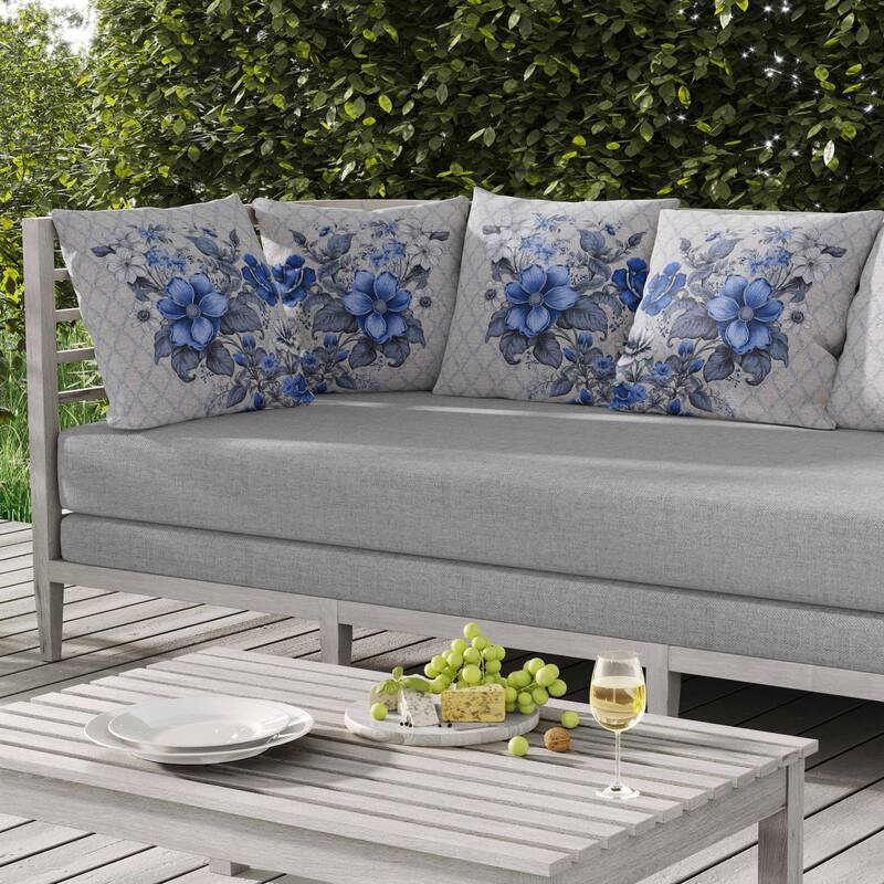 Wildflower Artistry Indoor/Outdoor Reversible Throw Pillow Grey and Blue