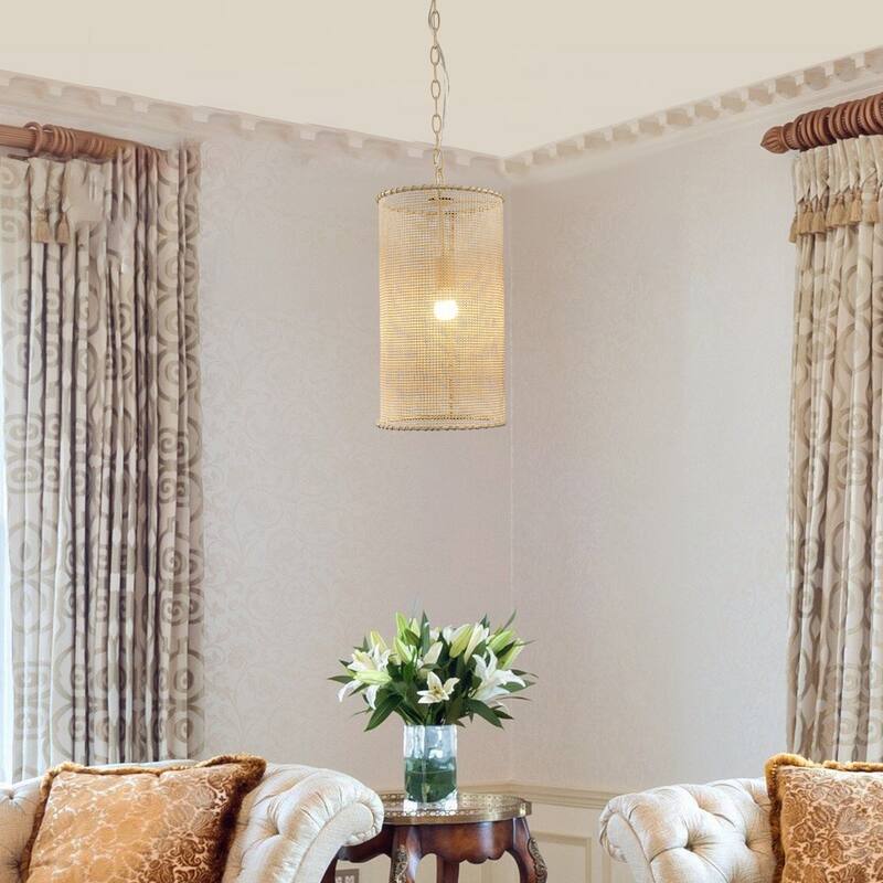 Farmhouse Mini Pendant Cylinder Rope Mesh Cage Kitchen Island Lights for Dining Room - 9.84" W x 19.29" H