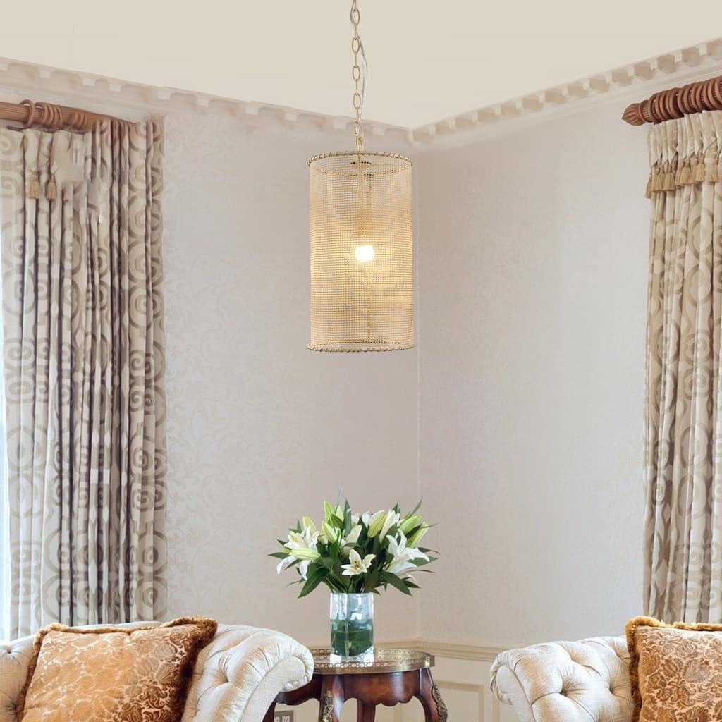 Farmhouse Mini Pendant Cylinder Rope Mesh Cage Kitchen Island Lights for Dining Room - 9.84" W x 19.29" H