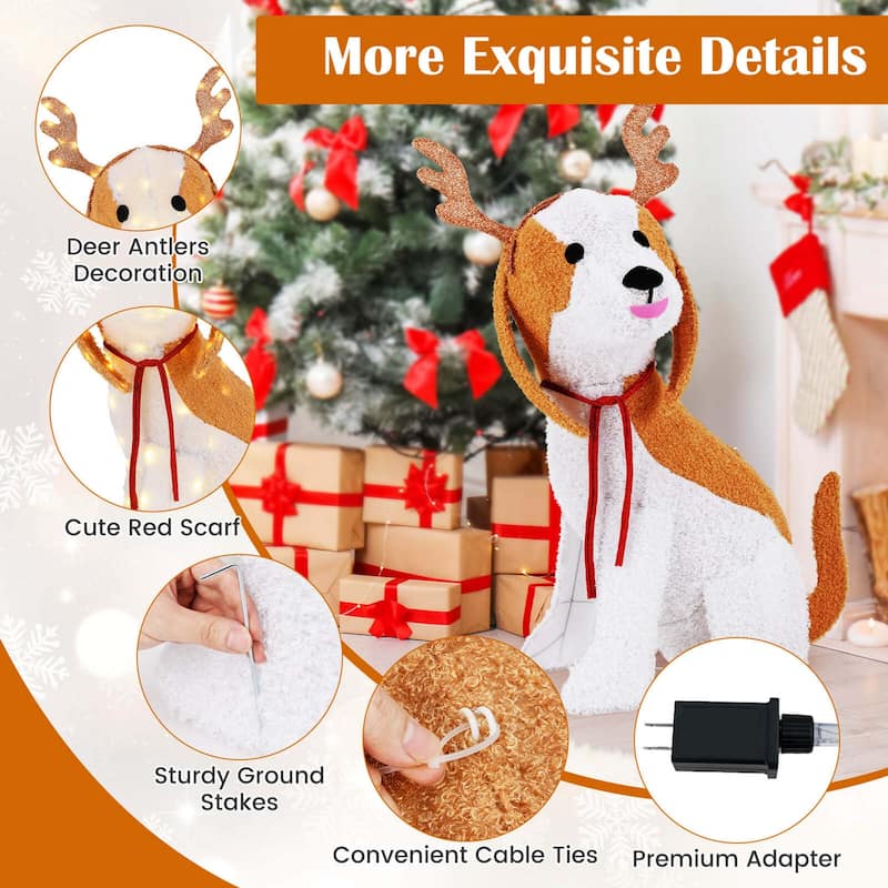 Costway Lighted Christmas Dog with LED Lights 4 Ground Stakes Cable - as pic shows - See Details
