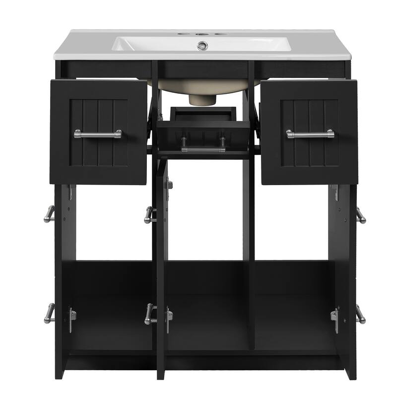 Roomfitters 30" Bathroom Vanity with Undermount Sink, Painted Storage Cabinet with Sliding Bins & Tilt-Down Compartment