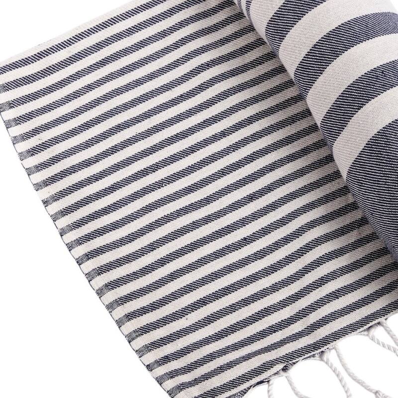 HomeRoots 59" X 71" Blue and White Cotton Plain Weave Striped Throw Blanket with Tassels