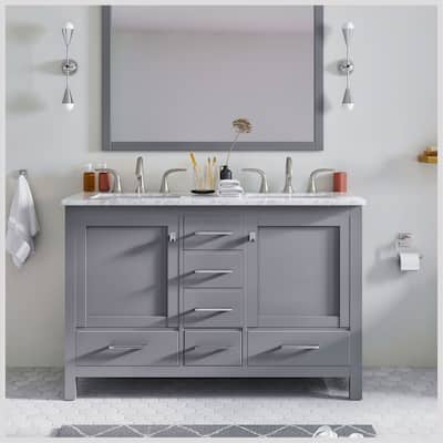 Eviva Aberdeen 48" Gray DS Bath Vanity with WH Carrara Top