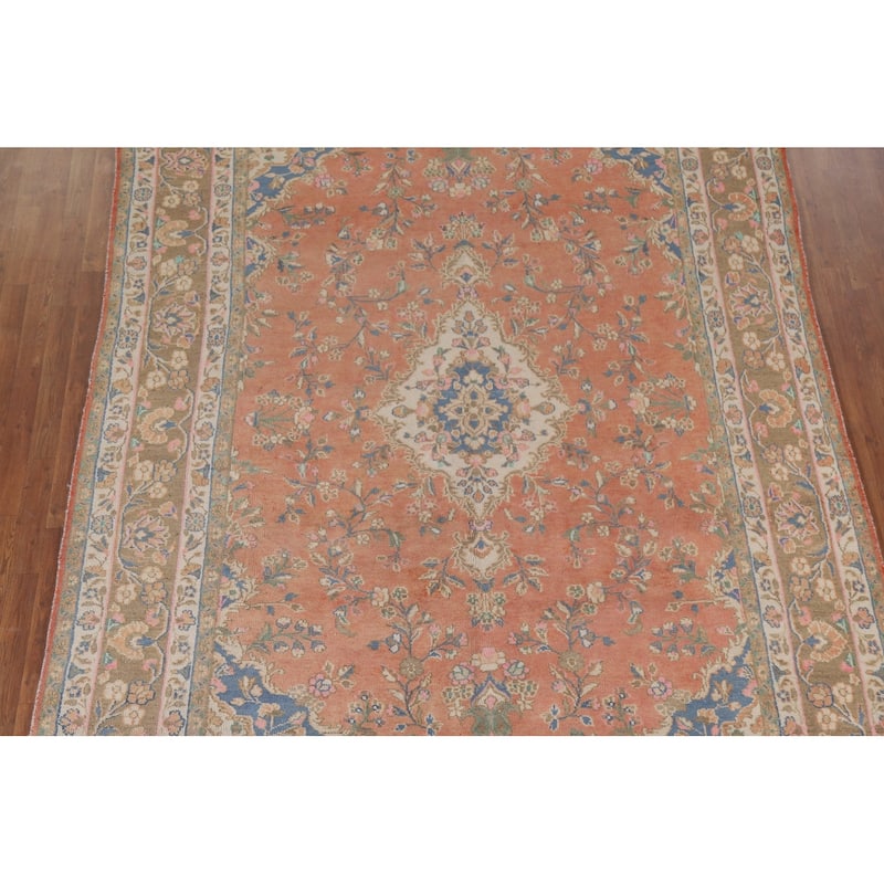 Hand Knotted Oriental 100% Wool Carpet Traditional Floral Coral Mashad Area Rug - 10' 7'' X 8' 0''
