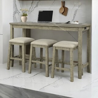 4 Pieces Counter Height Table with Fabric Padded Stools, Rustic Bar ...