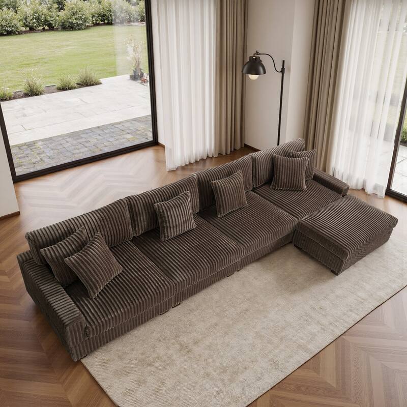 Modular Cotton Flannel Plush Sectional Sofa with Ottomans