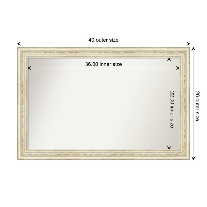Country White Wash Framed Non-Beveled Custom Wall Mirror, Bathroom Vanity Mirror - Outer Size: 40.5 x 26.5