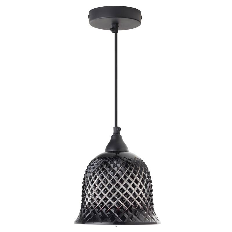 Gale River of Goods Black Metal and Hand-Blown Glass 7-Inch Pendant Light with Adjustable Hanging Cord - 7" x 7" x 63"