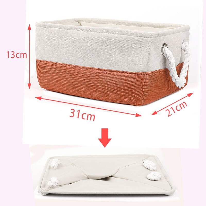 Foldable Polyester Storage Basket or Bin with Durable Cotton Handles - Orange - S