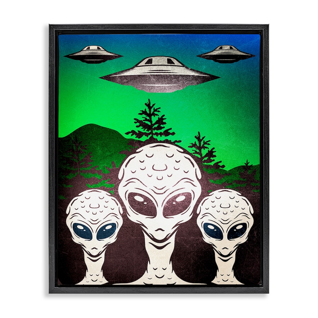 Stupell Vintage Aliens & UFO Framed Floater Canvas Wall Art Design By Kim Allen