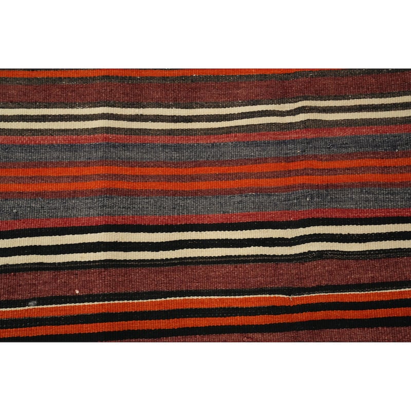 Hand Woven Oriental 100% Wool Carpet Southwestern Geometric Multi-Colored Kilim Area Rug - 10' 11'' X 4' 7''