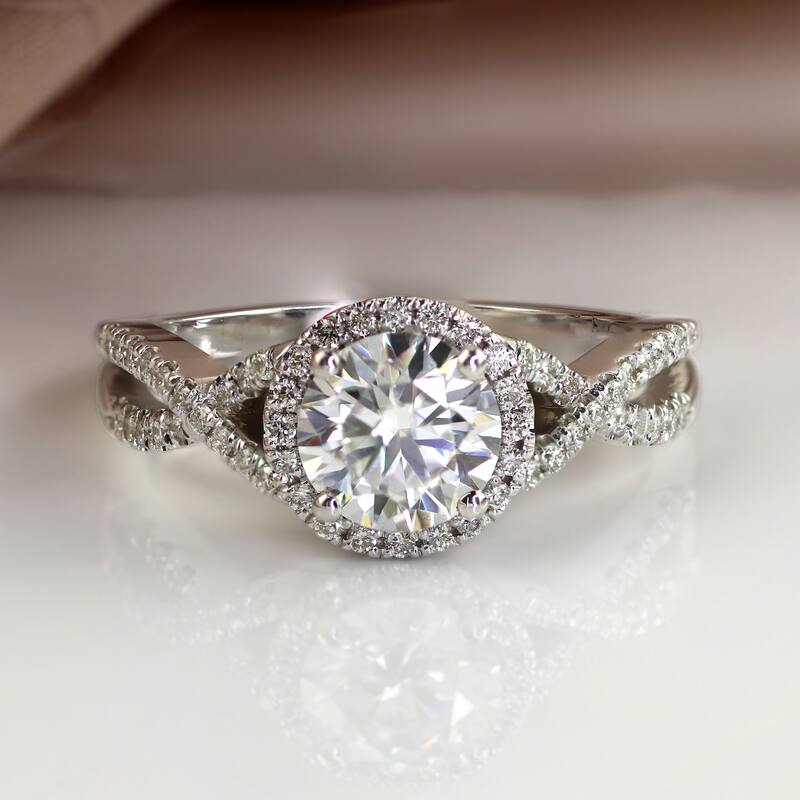 Auriya 14k Gold 1 1/2ct Twisted Moissanite Halo Diamond Engagement Ring 1/5ctw