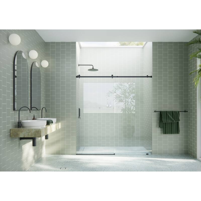 Glass Warehouse 68 in. x 78 in. Sliding Frameless Shower Door with Square Hardware