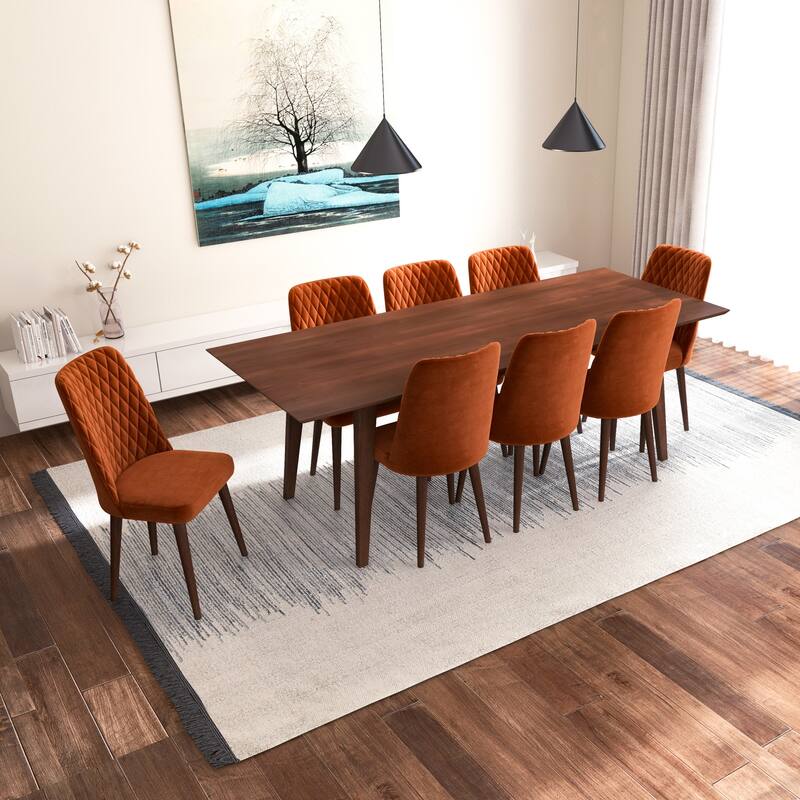 Adem Mid Century Modern 9 Piece Comfy Dining Room Set in Orange