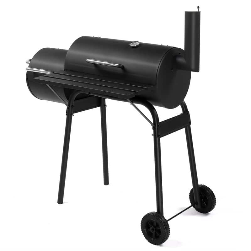 Outdoor Barrel Charcoal Grill with Offset Smoker