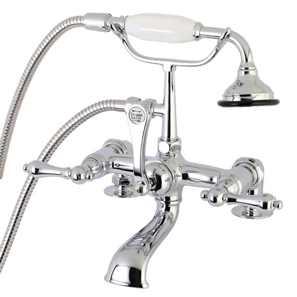 Kingston Brass AE204T Vintage Deck Mounted Clawfoot Tub Filler with Built-In Diverter and Metal Lever Handles - Polished Chrome