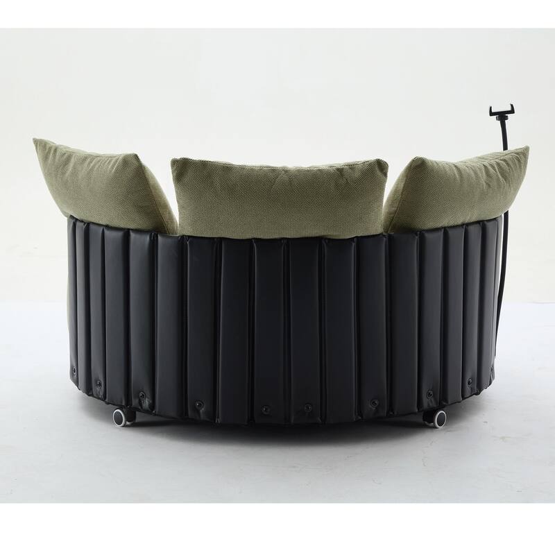 360° Swivel Barrel Chair Round Sofa Chair with Casters and Adjustable Phone Stand, Upholstered in Anti-Wrinkle Polyester Fabric