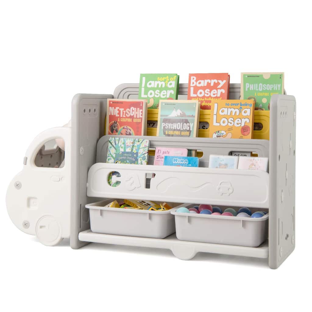Costway 3-Tier Kids Toy Storage and Bookshelf with 2 Storage Boxes - See Details