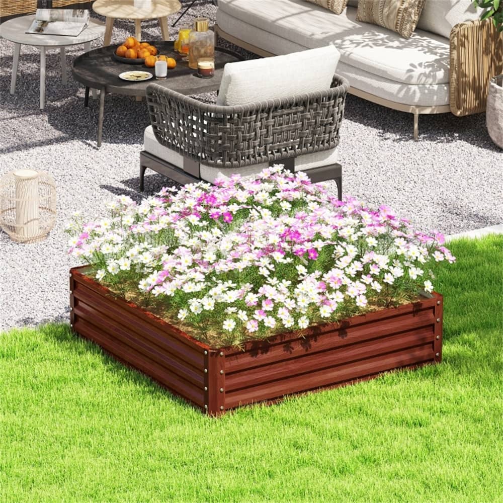 Galvanized Steel Raised Garden Bed with Drainage and Rust-Resistant - 47.25" L x 47.25" W x 11.75" H